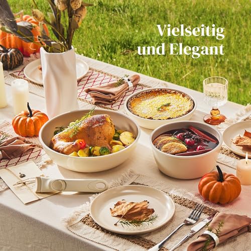 Redchef Ceramic Pan Set with Removable Handle, 5-Piece Pots Removable Handle Induction, Space-Saving Cookware (PTFE-Free, PFAS-Free, PFOA-Free), Oven & Dishwasher Safe