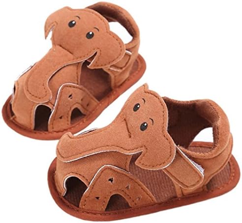 Kenvenz Baby Sandals Summer Girl Boys Soft Sole Crib Toddler Elephant Pattern Newborn Shoes (12~18 M, Brown)