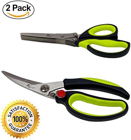 2 Pcs Heavy Duty Kitchen Shears &amp; Gourmet Herb Scissors with Bonus Blade Combs Multi-Purpose Kitchen Scissors Made from Stainless Steel Life-Time Guarantee Dishwasher Safe
