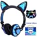 Qiwoo Kids Headphones with Cat Ear USB Rechargeable Adjustable LED Light Up Wired Over Ear Headphones 85dB Volume Limited Compatible for iPad Tablet for Easter Theme Party Favor (1-Black)