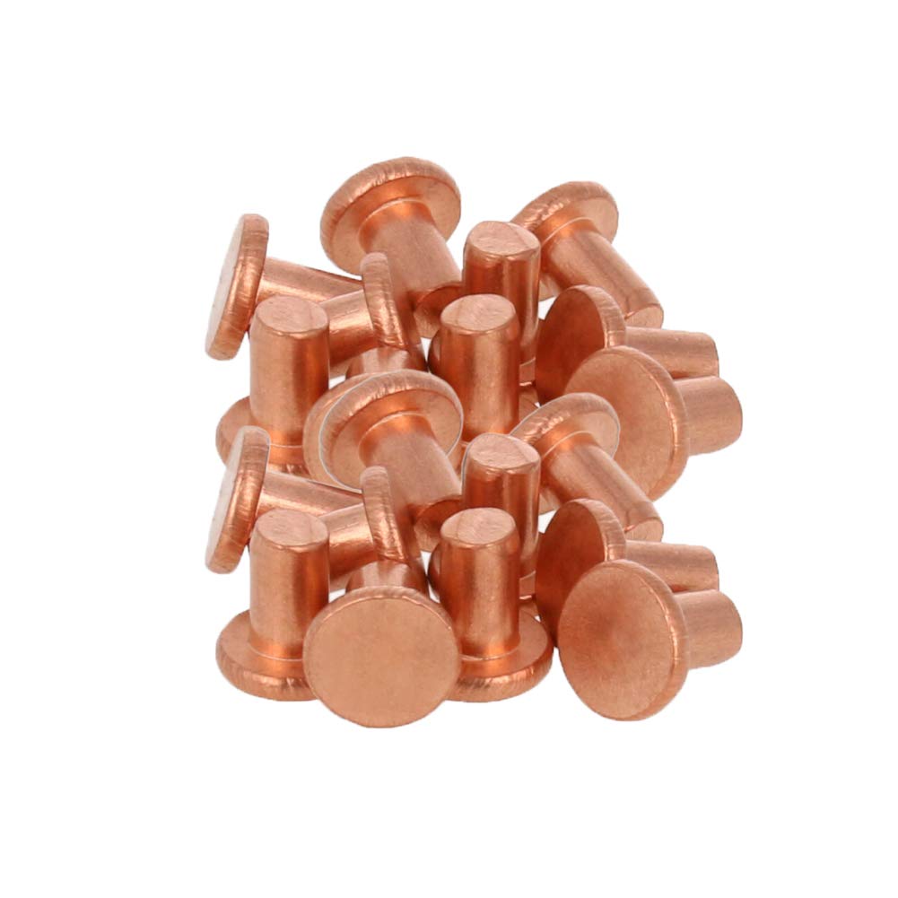 MroMax Diameter 5mm Long 8mm Flat Head Bolts Copper Solid Rivets Fasteners Rivets Copper Tone 50pcs