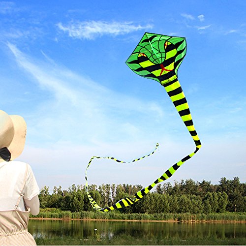 Besra 16m Large Cobra Snake kite 52ft Colorful Rattlesnake Kite with 15m Long Tails Outdoor Fun Sports with Flying Tools (Green) - Thumbnail 4