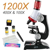 AMSCOPE-KIDS Student Beginner Microscope With LED,100X/400X/1200X Magnification,Includes Accessory Set and Box-red