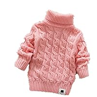 Nine Minow 5-9 Years Kids Turtleneck Sweater Boys Girls Knit Sweater Christmas (Pink, 7-8 Years)