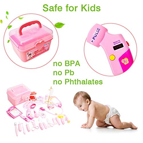 Toddler Doctor Kit with 34pcs Pretend Play Toys Dentist Medical Equipment Including Electronic Stethoscope and Dress Up Nurse Suit for Kids Girls Boys (Pink) - Thumbnail 4