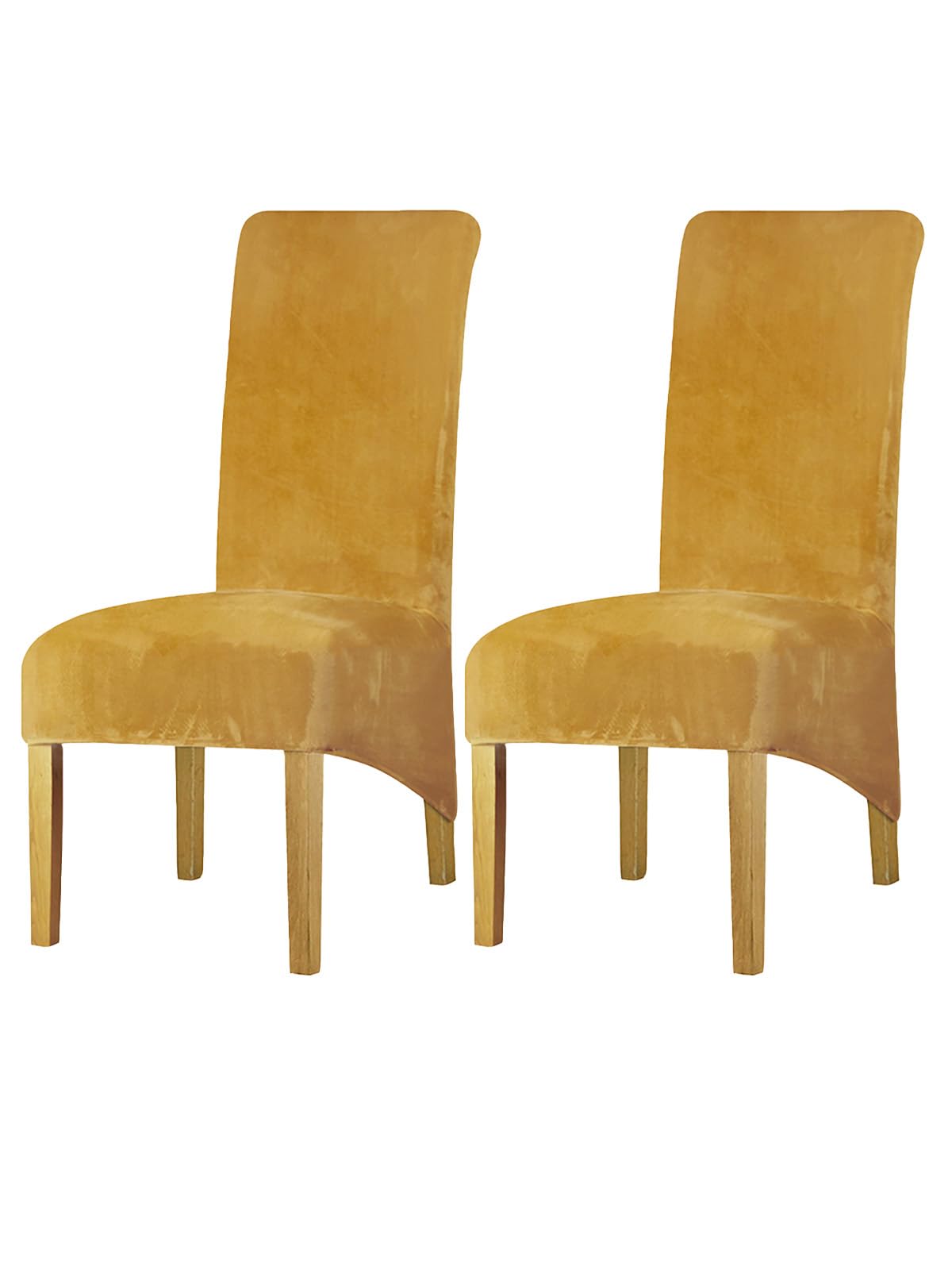 LANSHENG Velvet Dining Chair Covers, Stretch High Back Chair Seat Protector Slipcovers, Washable Removable Kitchen Chair Covers for Dining Room (Mustard, Set of 2)