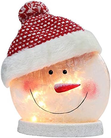 Lighted Snowman Christmas Lamp, Crystal Glass Snowballs Night Light with Santa Claus Hat for Christmas Holidays Home décor & Ideal Gifts(Red)