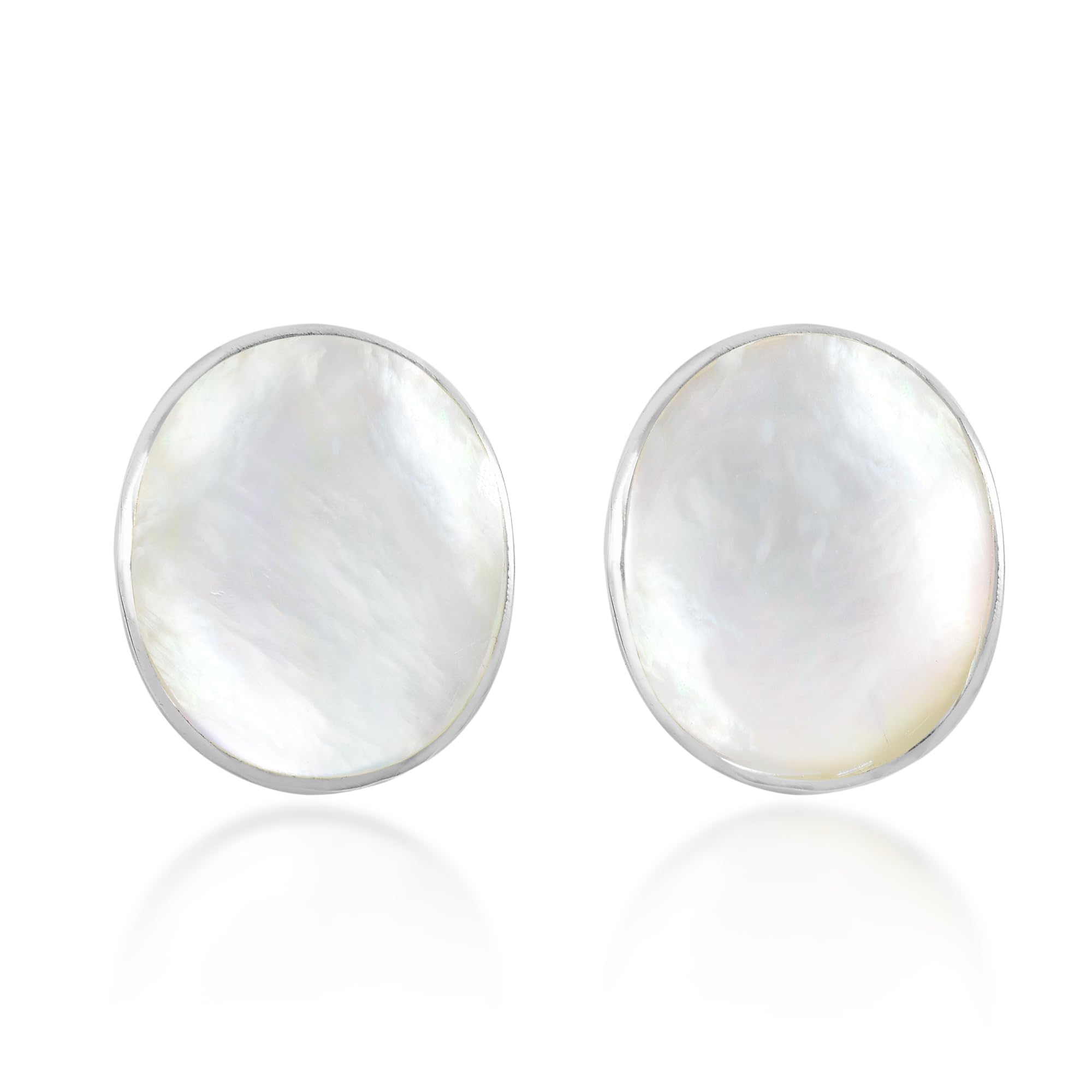Classy Oval White Mother of Pearl .925 Sterling Silver Stud Earrings