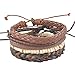 MJartoria Unisex PU Leather Hemp Cords Beaded Multi Strands Adjustable Wrap Bracelets Set of 5 Brown