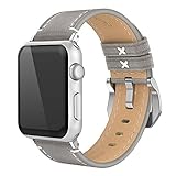 Simpeak Apple Watch Band 38mm, Genuine Leather Replacement iWatch Wristband Sport Strap with Stainless Metal Clasp for Apple Watch Series 3 2 1 Sport and Edition, Grey