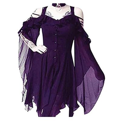 Inverlee Womens Fashion Black Love Ruffled Off-Shoulder Gothic Medium Dress Cosplay Skirt