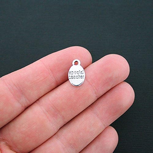 12 Teacher Charms Antique Silver Tone Special Teacher Tags Jewelry Making Supply Pendant Bracelet DIY Crafting by Wholesale Charms