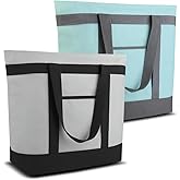 CIVJET 2PK Insulated Cooler Tote Bags, Soft Totes with Top Zipper and Sided Pockets for Food Delivery, Grocery Shopping, Travel & Beach, Large Leak Proof Thermal Bag for Frozen Foods, Reusable