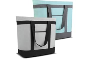 CIVJET 2PK Insulated Cooler Tote Bags, Soft Totes with Top Zipper and Sided Pockets for Grocery Shopping Travel Beach, for Uber Eat, Large Leak Proof Food Delivery Bag Frozen/Thermal Foods, Reusable