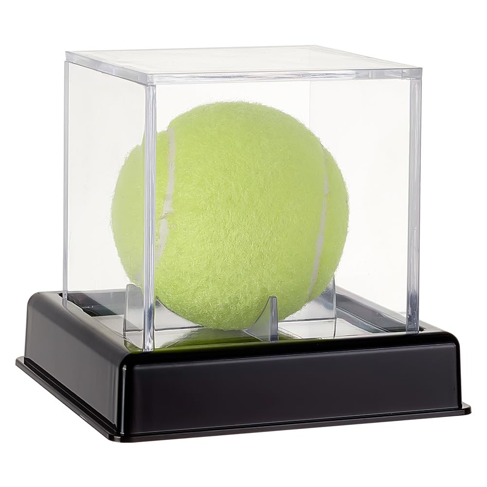 OLYCRAFT Acrylic Tennis Ball Display Case 10.5x10.5x10cm Clear Box with Black Base Showcase Small Square Display Holder for Baseball Golf Ball Volleyball Enthusiasts Collectibles