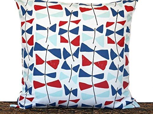 Kitetail Repurposed Throw Pillow Cover Red White Navy Blue Seafoam Green