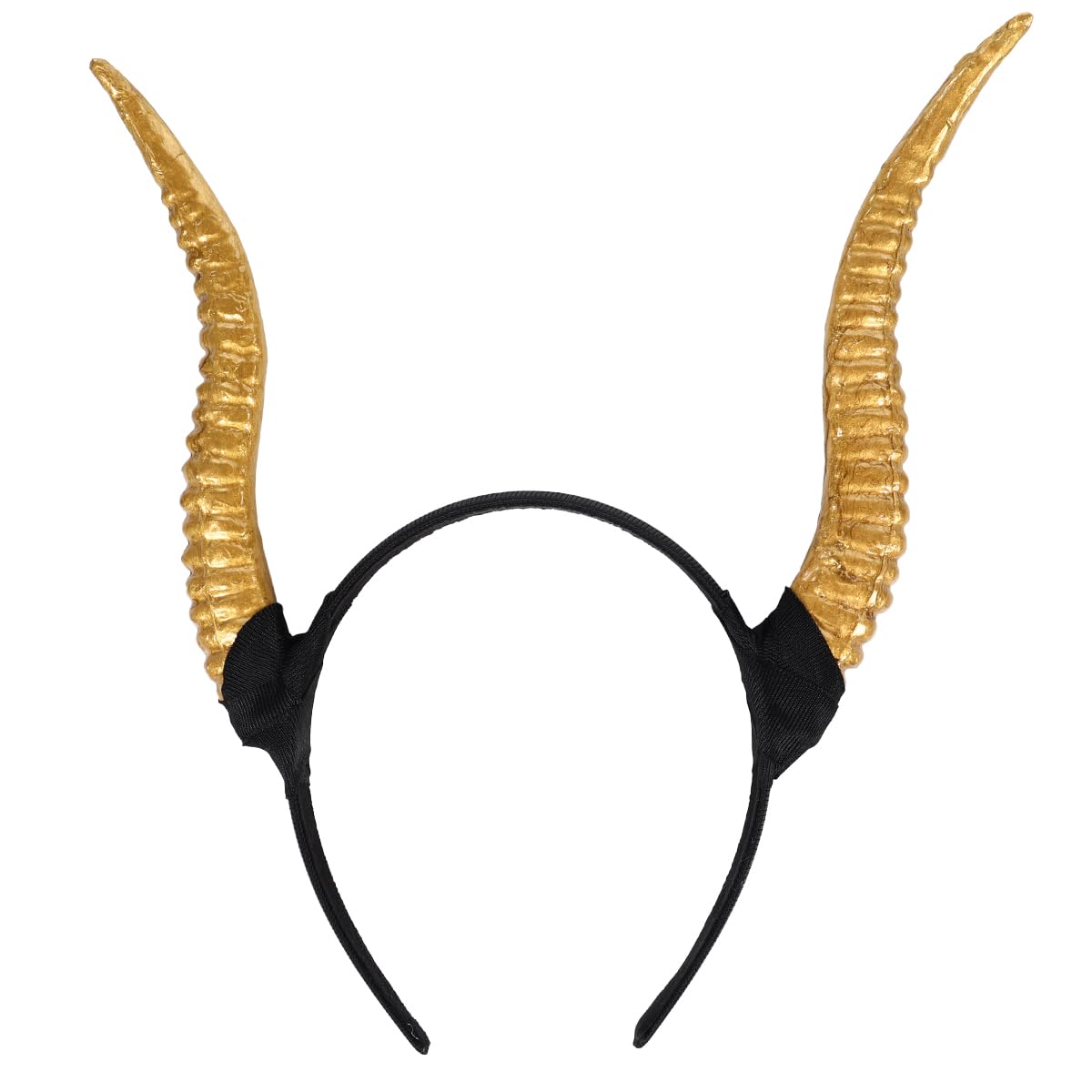 Devil Horn Headband, Antelope Horn Headband Adjustable Sheep Cosplay Headpiece Gothic Costume Headdress Party Decorations Halloween Fancy Dress for Kids Adults (Golden)