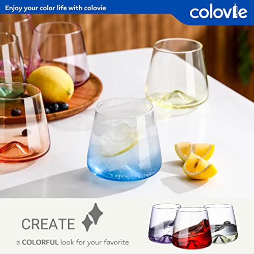 ColoVie Wine Glasses Set of 6,Colored, Stemless,Colorful Short Tumbler,Unique Glass Cups