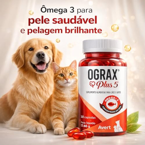 Ograx Plus 5 Avert 30 Cápsulas Suplemento para Cães e Gatos com Ômega 3 EPA e DHA Saúde da Pele e Pelagem Casa Buritis (1)