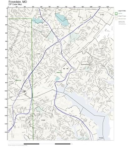 Amazon.com: ZIP Code Wall Map of Rosedale, MD ZIP Code Map Laminated