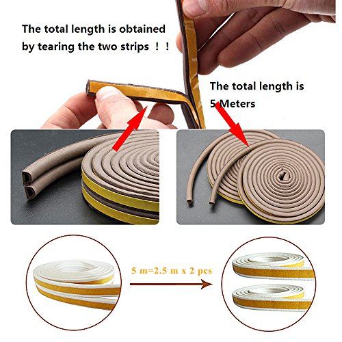 YOAYO Foam Weather Stripping,Door Window Seal Strip for Cracks and Gaps,Anti-collision Rubber Self Adhesive Weatherstrip Seal,White,16.4 Feet