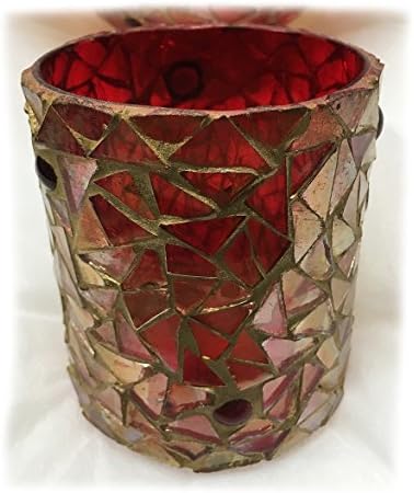 Glass Votive Tea Light Candle Holder Red and Gold Mix (3"x3.5")