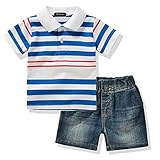 Ferenyi Toddler Boys Clothing Boys' Solid Pique Polo Shirt and Denim Shorts Sets