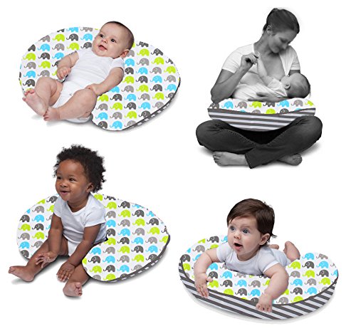 Bacati Elephants Nursing Pillow with Insert, Aqua/Lime/Grey