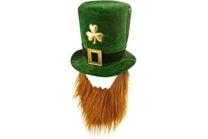 OTHRANDO St. Patricks Day Costume Green Leprechaun Top Hat with Brown Beard Saint Patricks Day Shamrock Party Favor Decorations (Top Hat with Beard 2020)