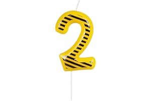 Hongplus Construction Birthday Candles for Cake, Yellow and White Stripes Candle, Number 2 Candle Happy Birthday Cake Topper for Boys Construction Birthday Party Decorations Supplies Favors Gifts