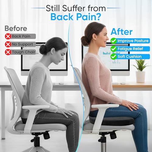 Siluxe Premium Gel-Infused Memory Foam Coccyx Seat Cushion – Orthopedic Tailbone & Sciatica Pain Relief Pillow for Office Chair, Car, Home & Wheelchair – Pressure Relief Chair Pad (Black)