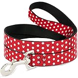 Buckle-Down Pet Leash - Minnie Mouse Polka Dot/Mini Silhouette Red/White - 6 Feet Long - 1/2