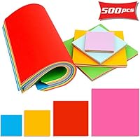 500PCS Heatoe Various Sizes of Mixed Color Paper Double-Sided Origami Foldable Paper Suitable for Beginners of Art and Handicraft