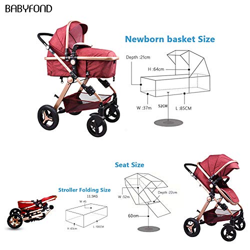 AntiShock Luxury Baby Stroller 3 in 1,Babyfond Convertible to