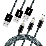 Lightning Cable BCXY 3Pack 3FT 6FT 10FT Nylon Braided Charger Cable iPhone Cable USB Cord Charging Charger iPhone X/8/8 Plus/ 7/7 Plus / 6/6 Plus/6s/6s Plus/ 5/5s/5c/SE More (Black+Cyan)