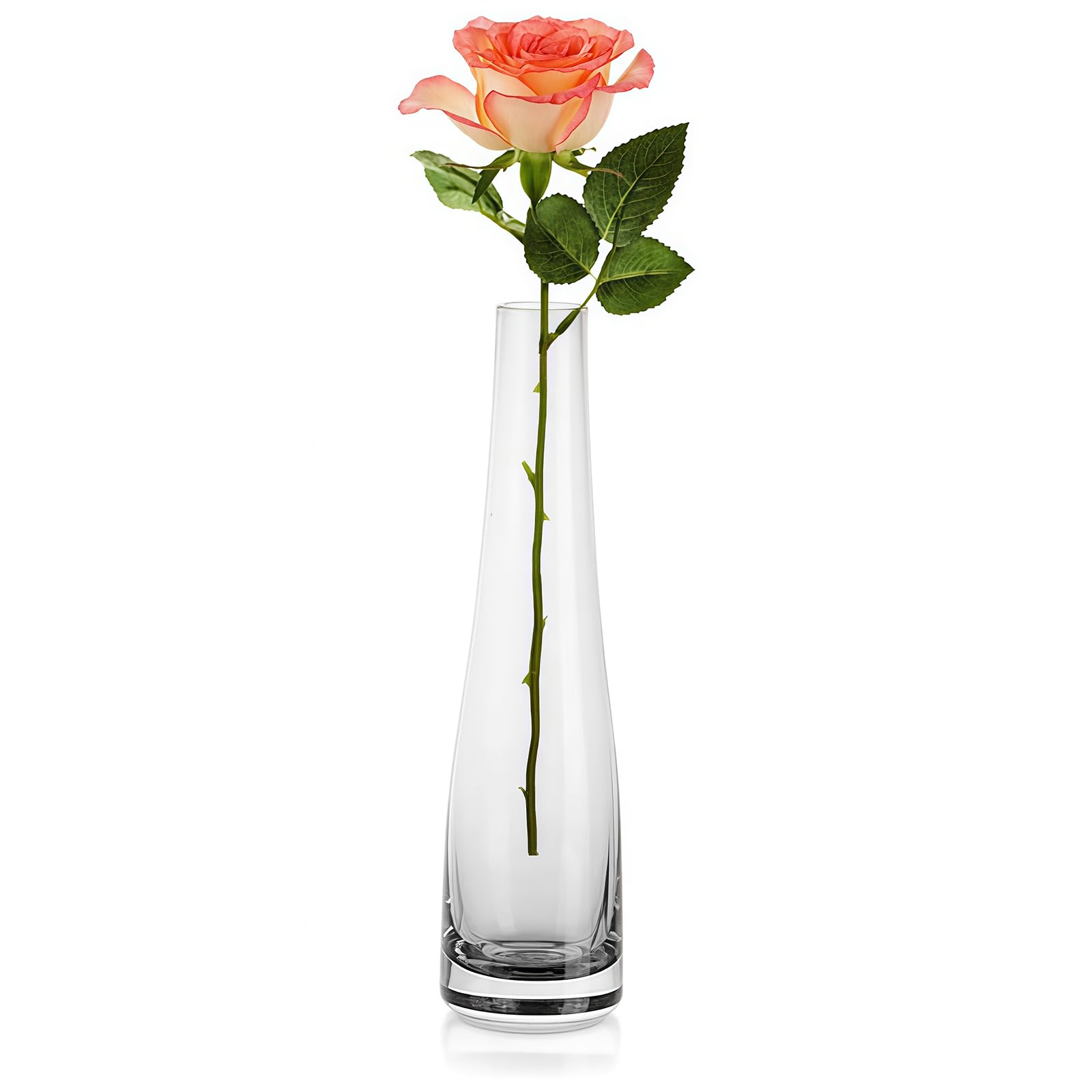 Bamboopack Hand-Made Blown Art Bud Glass Vase Glass Flower Vase Single Stem Vase Bud Vase Centerpieces Vases for Wedding Reception Dining Table Single Rose Flowers (Clear),Transparent,21cm