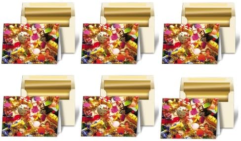 SET OF 6 - GC-983 Greeting Cards 3D Lenticular Christmas Cards Image with Christmas Ornament, Tree