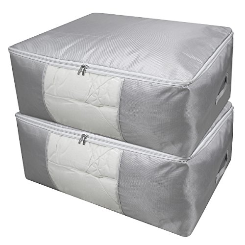 AMJ 68X50X27cm, Jumbo Clothing Storage Bags, View Window Bag, Comforters,Pillows, Blankets Storage Box for Shelf, Attic,Closet Organization, Light Gray, Set of 2