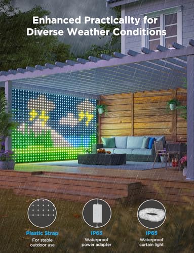 Govee Curtain Lights 3 x 2 m, Smart LED Curtain with DIY GIF, RGBIC Colour Changing Fairy Lights in Christmas Decoration, Intelligent Dynamic Decor, IP65 Waterproof, Compatible with Alexa, 1040 LEDs