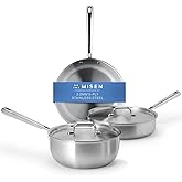 Misen 5-Ply Stainless Steel Cookware Set - Versatile, Dishwasher Safe - 5-Piece Set - 10" Skillet, 3 QT Saute Pan + Lid, 3 QT Saucier + Lid