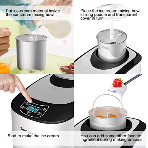 COSTWAY Ice Cream Maker, 1.6 Quart Automatic Ice Cream Machine Electric