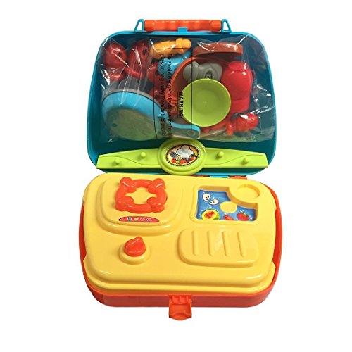 Kitchen Playset Toys Pretend Play Kit Set Role Play with Plastic Carry Box Utensils knife for Kids Toddlers Girls Boys 3 4 5 6 Years Old