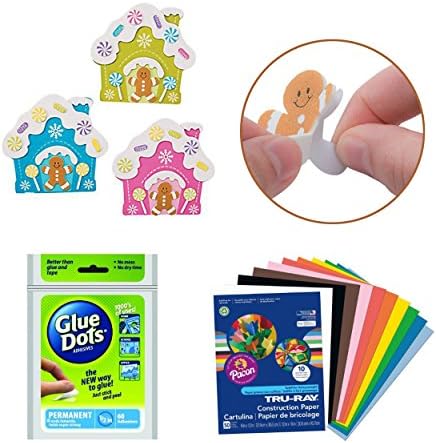 Devali Creations Gingerbread House Magnet Craft Kit BUNDLE | Christmas Holiday Celebrations Must-Have | 12 Magnet Self-Adhesive Foam Pieces | Assorted Craft Construction Paper | 60 Permanent Glue Dots