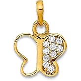 JewelryWeb 8.9mm 14k Solid Yellow Gold Polished Cubic Zirconia Butterfly Angel Wings Pendant Necklace Pendant for Women