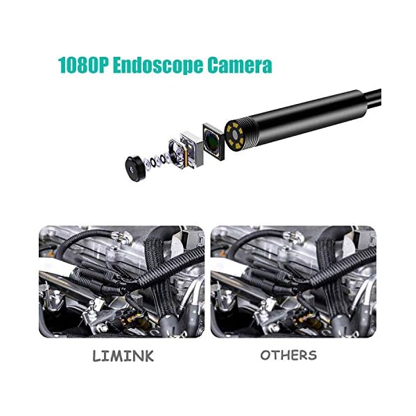 Endoskopkamera mit LED Licht, LIMINK WiFi Endoskop Kamera Handy Inspektionskamera HD 1080P 5.5mm Zoombare Halbsteife… – Bild 3