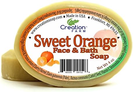 Creation FarmHandmade Soap, Sweet Orange Herbal Moisturizer Face and Body Cleansing Bar, 100% Pure Botanical, 8 oz (2-4 oz Soap Bar Pack)