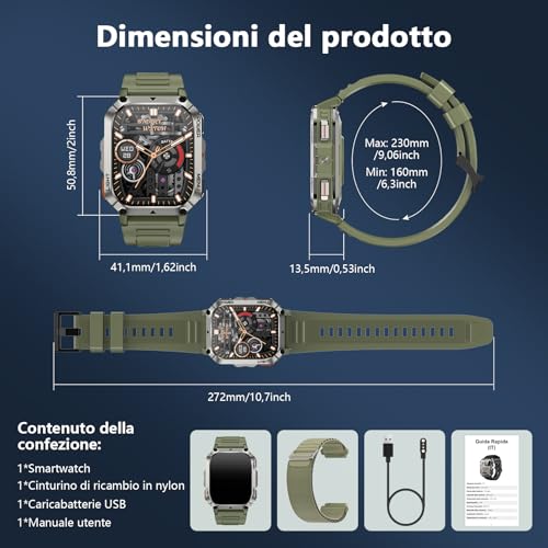 Blackview Men's Smartwatch, 2.01 Inch Military Smartwatch Fitness with Bluetooth Calls Smart Watch 115+ Sports Modes/900 mAh/Sleep/Heart Rate Monitor/Torch/Compass for Android IOS