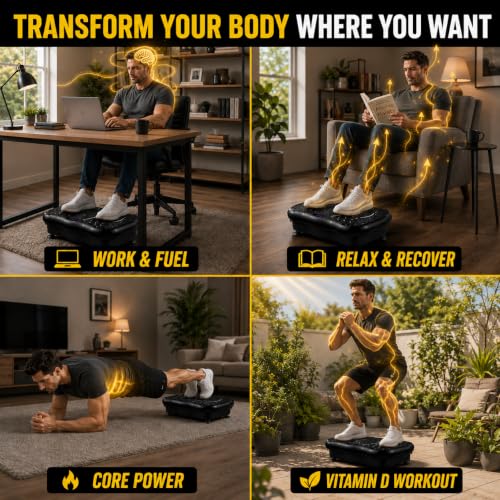 RIGID FITNESS Vibration Plate Exercise Machine with Remote Control - 2 Resistance Bands, P1-P5 Modes & 1-99 Speed Levels - Touchscreen, Bluetooth Speaker & USB Port - Support up to 150kg/330lbs