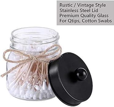 Elwiya 2 Pack Mason Jar Qtip Holders Premium Glass With Stainless Steel Lid Rustic Mason Jar Cotton Ball Swabs Rounds Holder Farmhouse Mason Jar Decor Bathroom Vanity Storage Organizer Buy Online At Best Price
