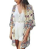 Akery Women's Beach Cover Up Chiffon Diamond Lattice Print Kimono Cardigan/Beach Dress
